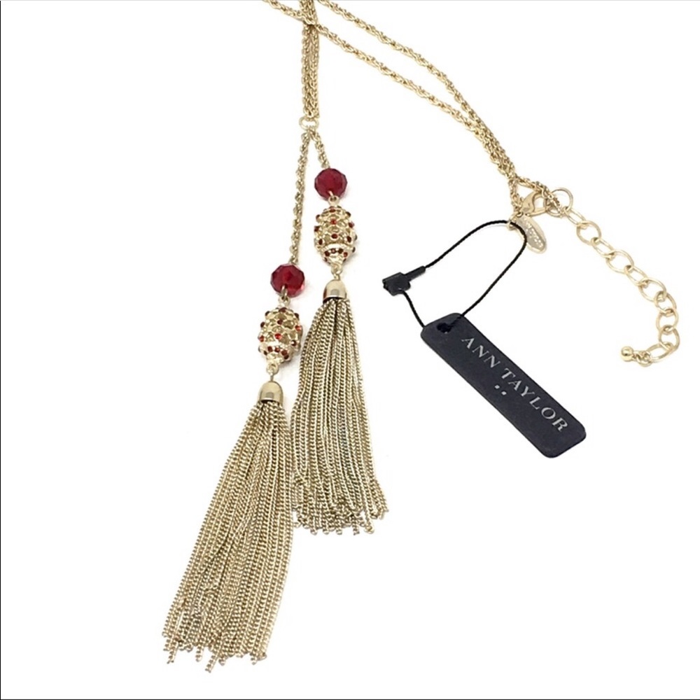 Ann Taylor Gold Tone • Tassel Beaded Necklace